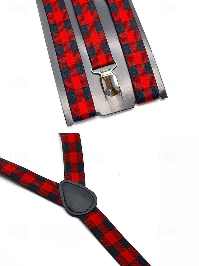 Set Suspender Tie and Christmas Bow Men's Adjustable Plaid