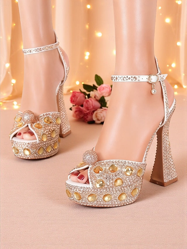 Platform with Women's Rhinestone Sandals Matching High Heel