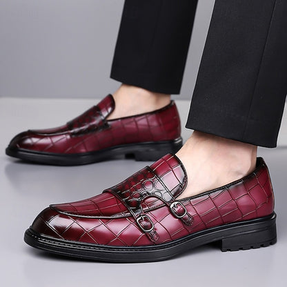 – with Crocodile Men's Brown Leather Pattern Faux Loafers