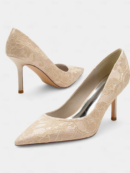 Lace-Embroidered Women's Pointed-Toe - Stiletto Heels