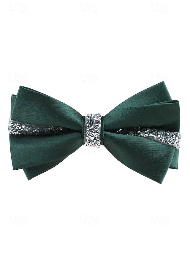 – Crystal Embellishment with Tie Elegant Satin Bow Burgundy