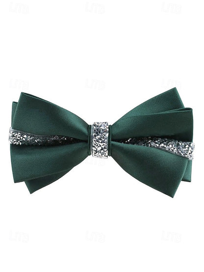 – Crystal Embellishment with Tie Elegant Satin Bow Burgundy