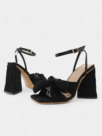 Detail Heel Sandals Gold Knot Rose Textured with Block and