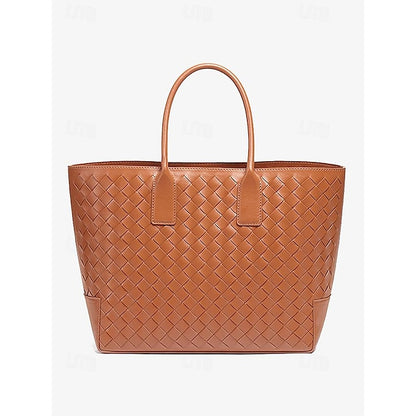 Woven Women's Stylish Brown and Leather Bag Tote –