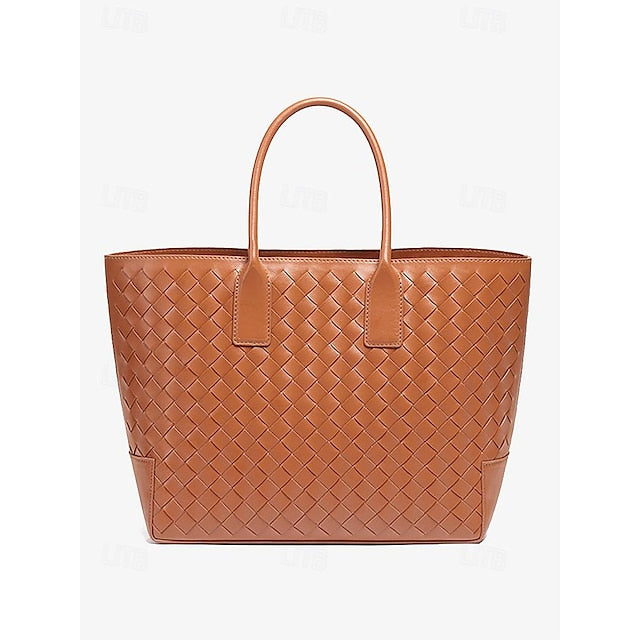 Woven Leather and – Brown Tote Women's Stylish Bag