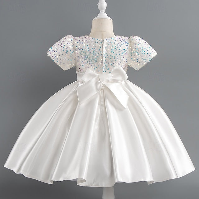Toddler Girls' Sequin Wedding Short Dress Sleeve Party