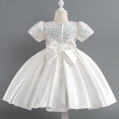 Toddler Girls' Sequin Wedding Short Dress Sleeve Party