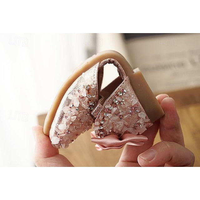 Shoes with Crystal Girl and Flower Bow Sparkly Satin Girls'