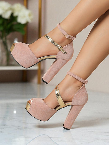 Block Peep Heel Red Platform Suede Sandals Toe Women's -