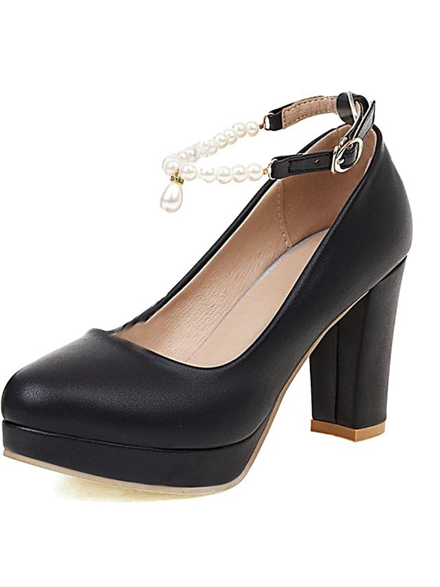 – White Strap Pumps High Women's Ankle with Pearl Heel