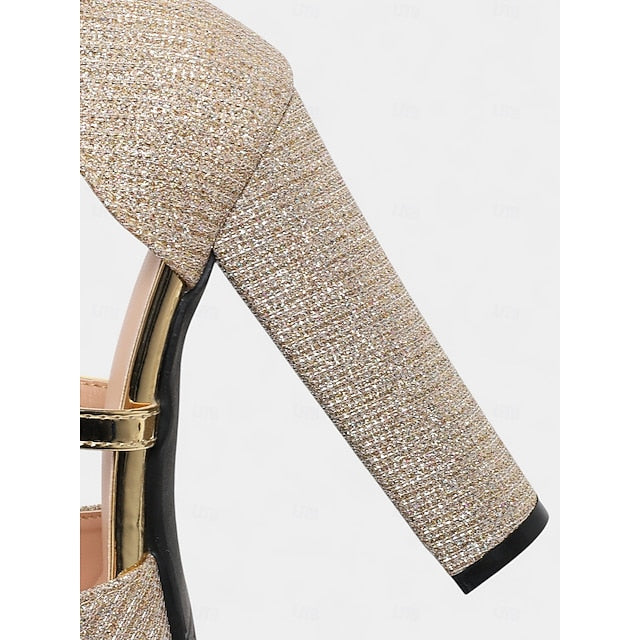 Glitter High Women's Sandals Ankle Platform Heel with Strap