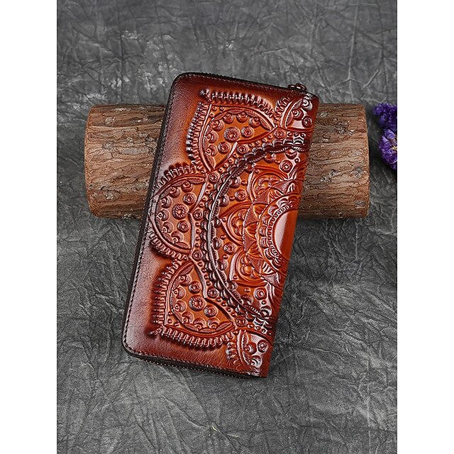 Handmade with elegant mandala leather wallet continental pattern