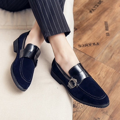 Strap with Men's Suede Patent Metal Loafers and Leather