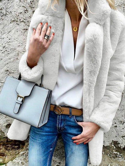 Comfortable Going Plain Women's Coat Fur Collar Casual Warm