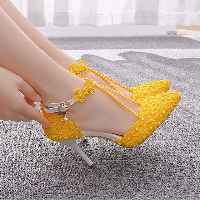 Lace Shoes Pointed Bridal High Heel Wedding Women's