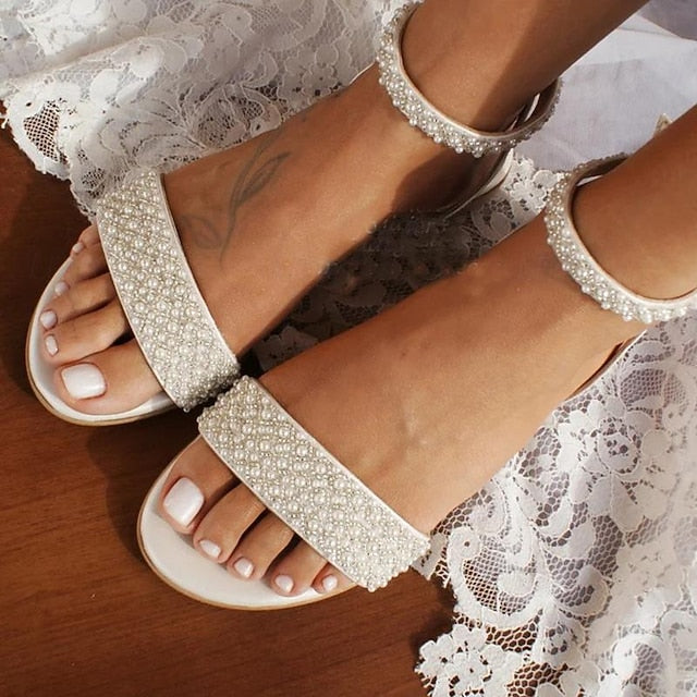 Women's Elegant Rhinestone Ivory Bridal Wedding - Sandals