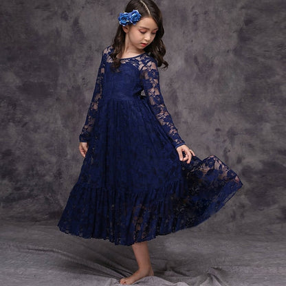 Girls' Flower Kids Solid Long Colored Girl Dress