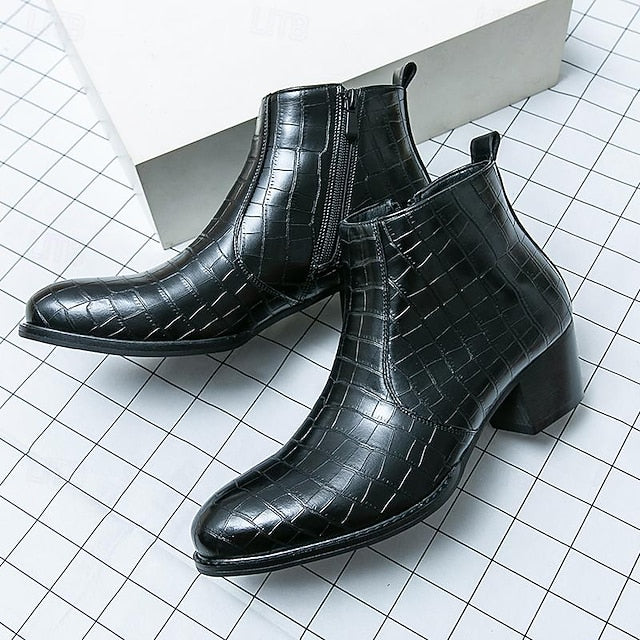 Pattern Faux Men's Boots - Crocodile Brown Leather Ankle