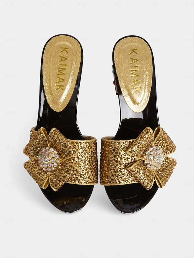 Heel with Rhinestone Sparkling Clutch Bow Matching High Sandals
