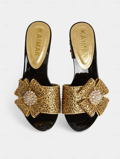 Heel with Rhinestone Sparkling Clutch Bow Matching High Sandals