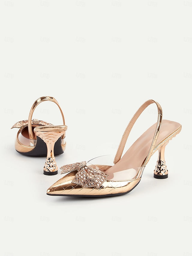 - Quilted Gold with Women's Heels Slingback Detail Bow