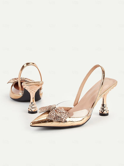 - Quilted Gold with Women's Heels Slingback Detail Bow