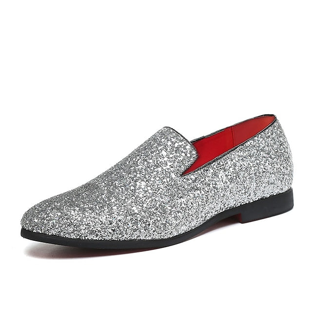 Men's with and Silver Slip-On Glitter Design Loafers