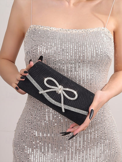 with Accent Rhinestone Clutch Purse Bow Glitter Blue