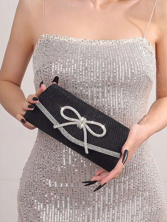 with Accent Rhinestone Clutch Purse Bow Glitter Blue