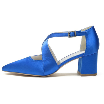 Heels Block Women's Toe White Pointed – Satin Elegant