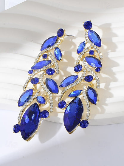 Women's Gold Earrings Crystal - Design Leaf Elegant