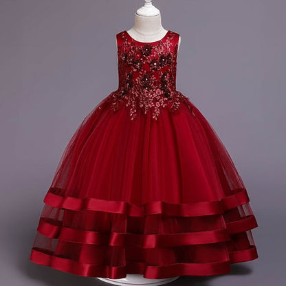 Wedding Solid Sleeveless Kids Colored Party Dress Girls'