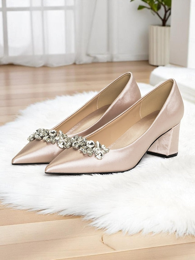 Toe Champagne Satin Wedding Women's with Pumps Pointed