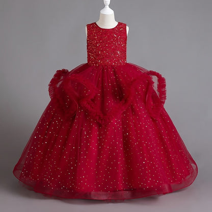 Kids Sequin Dress Party Color Girls' Solid Sleeveless