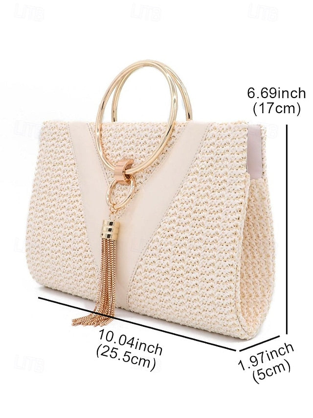 with Straw Elegant Handbag Woven – Purse Women's Clutch