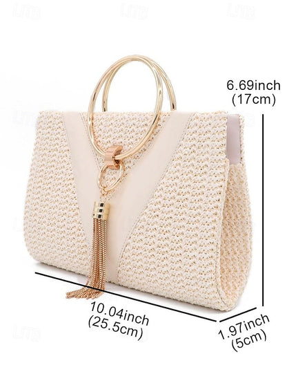 with Straw Elegant Handbag Woven – Purse Women's Clutch