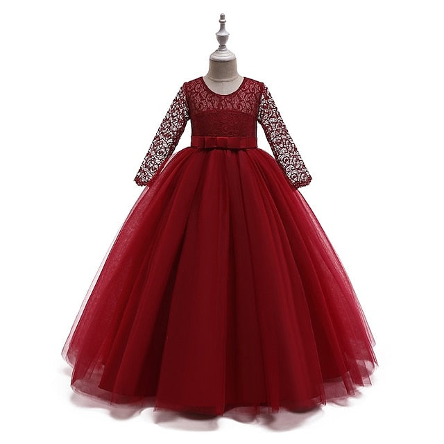 Flower Solid Girls' Kids Wedding Girl Colored Dress