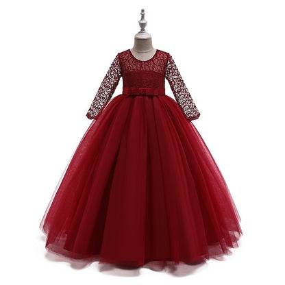 Flower Solid Girls' Kids Wedding Girl Colored Dress