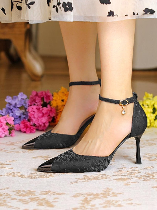 Heels Gold Beige Accents Women's Satin Pointed with and Toe