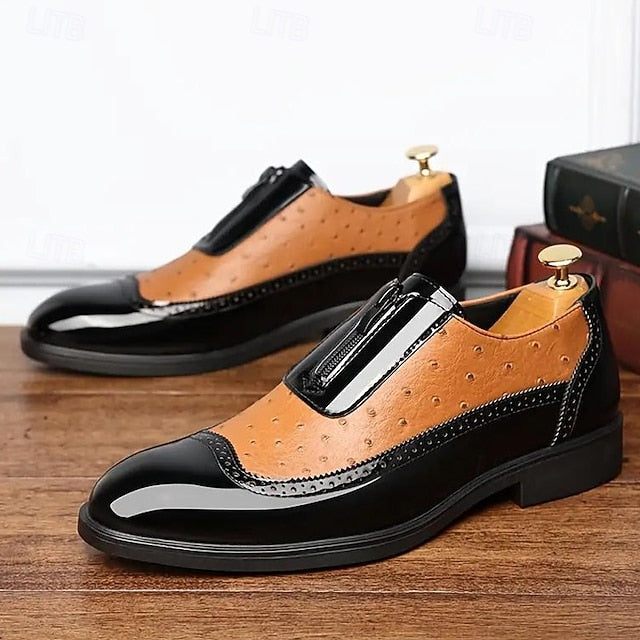 Tan and Black with Colorblock Shoes Patent Formal Men's