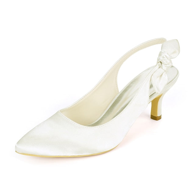 for - White Bow with Tie Heels Slingback Toe Women Pointed