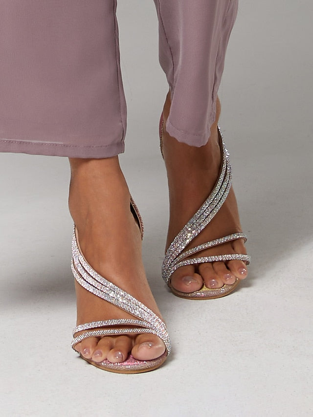 Women Heel for Sandals High Crystal Rhinestone – Strappy