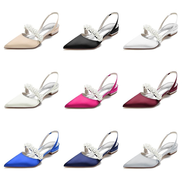 Shoes Elegant with Pearl Women's White Satin