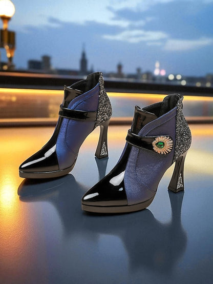 Ankle High Heel Glitter Boots Women's