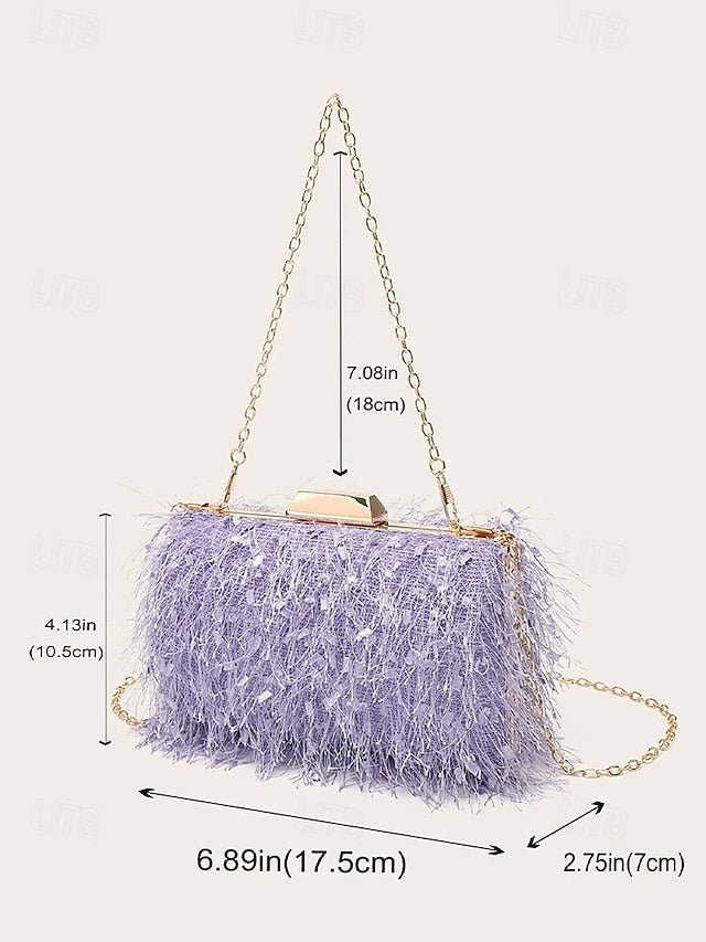 Women's Evening with Feathered Clutch Chic Strap Chain