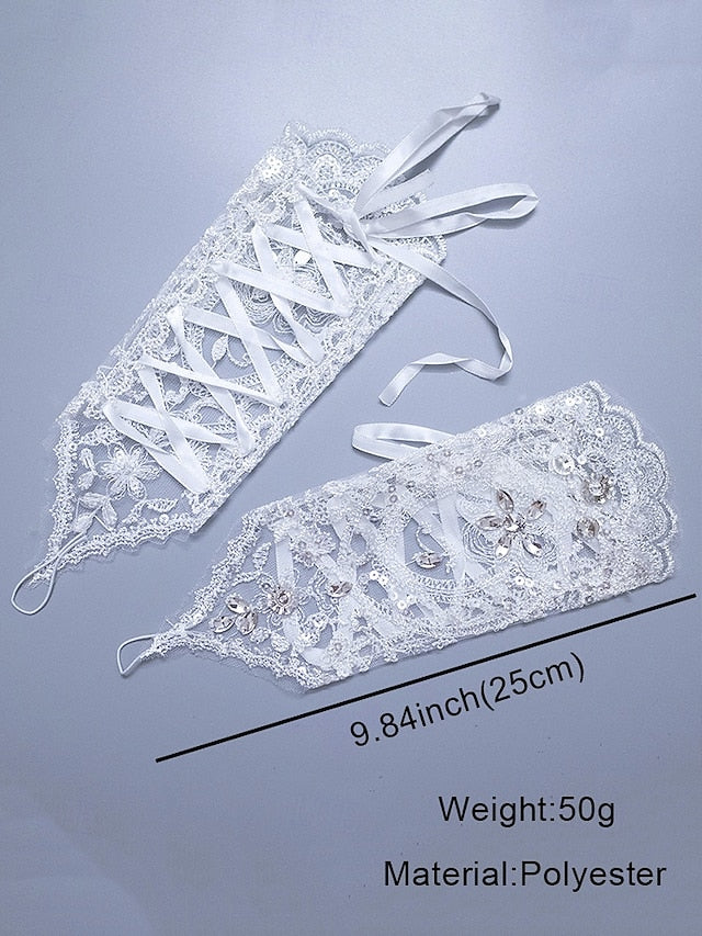 Gloves Wedding with Lace Pearls Elegant Bridal – Accessories