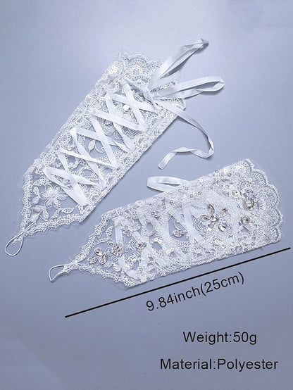 Gloves Wedding with Lace Pearls Elegant Bridal – Accessories
