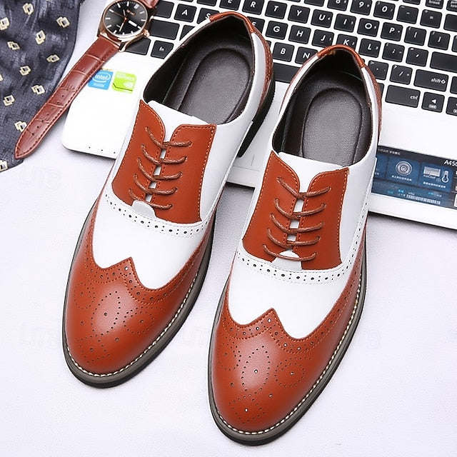 Men's in White Oxford Brogue Shoes Two-Tone Wingtip