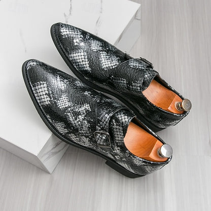 Men Strap Formal for Monk Shoes – Classic Snake Brown Print