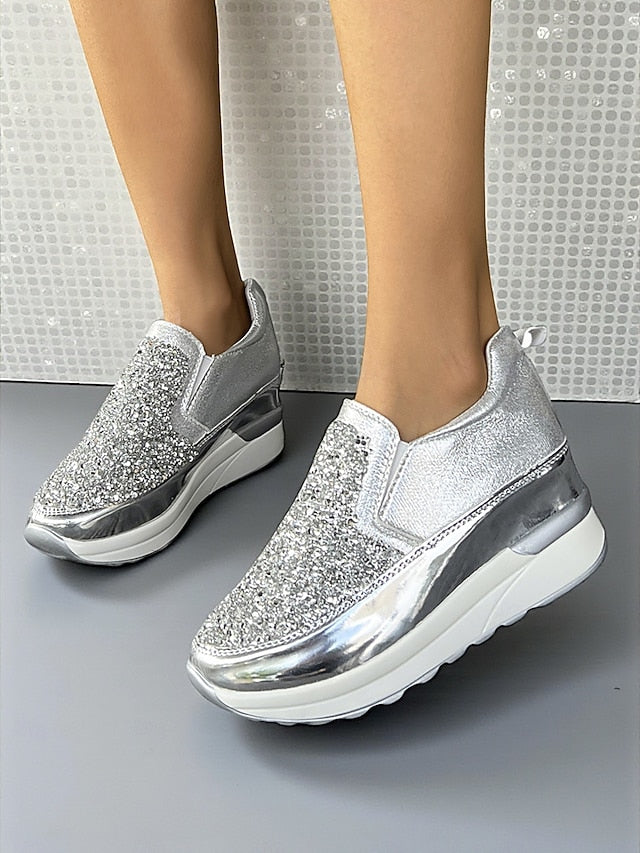 Black with Sneakers Slip-On Metallic Glitter Women's